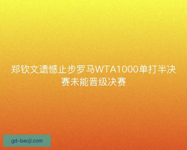 郑钦文遗憾止步罗马WTA1000单打半决赛未能晋级决赛