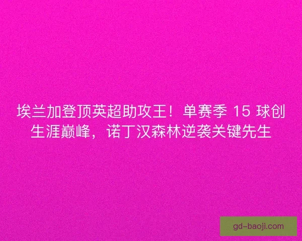 埃兰加登顶英超助攻王！单赛季 15 球创生涯巅峰，诺丁汉森林逆袭关键先生